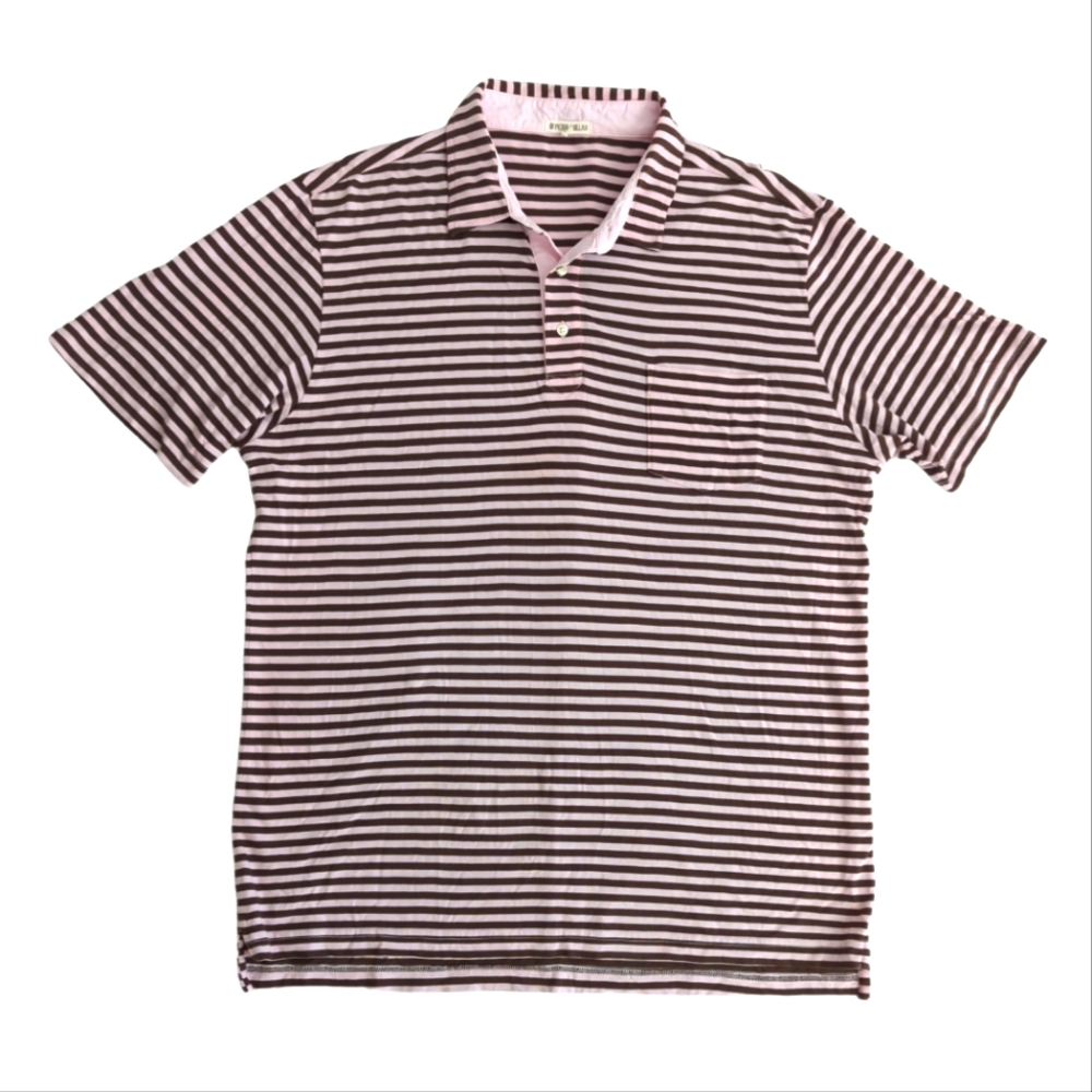 Peter Millar Pink and Brown Striped Polo Shirt
